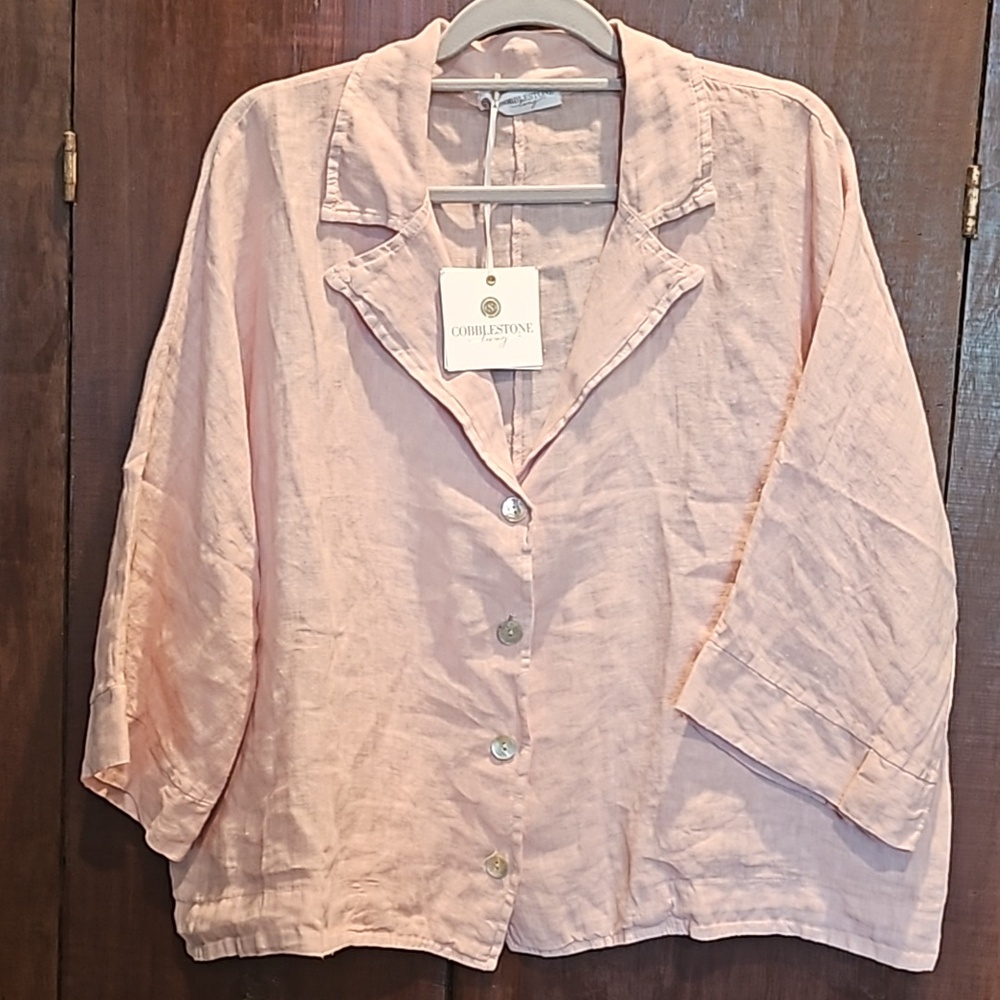 WOMENS 100% ITALIAN LINEN CROP TOP ONE SIZE DUSTY PINK